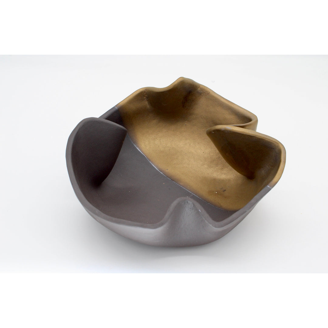 rippled organic ceramic half black half bronze brown