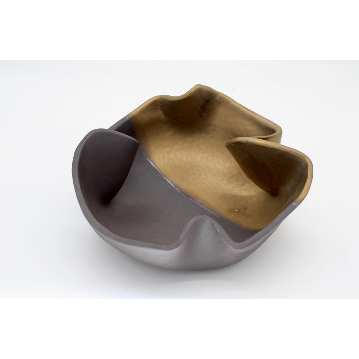 rippled organic ceramic half black half bronze brown