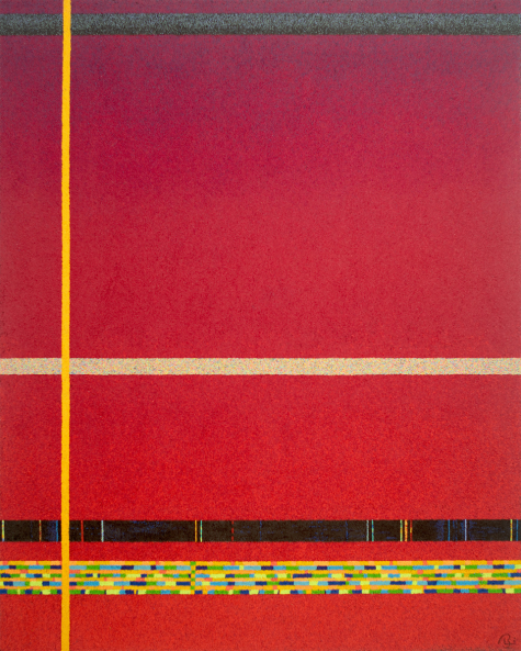 geometric mosaic volcanic rock red and yellow mondrian modern art