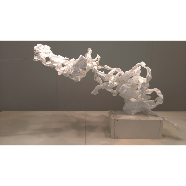 white arching shaped organic and fluid fragile fabric over pole
