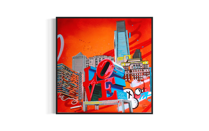 "Another Love" by Pappay — a vibrant street art-inspired painting on canvas depicting Philadelphia&