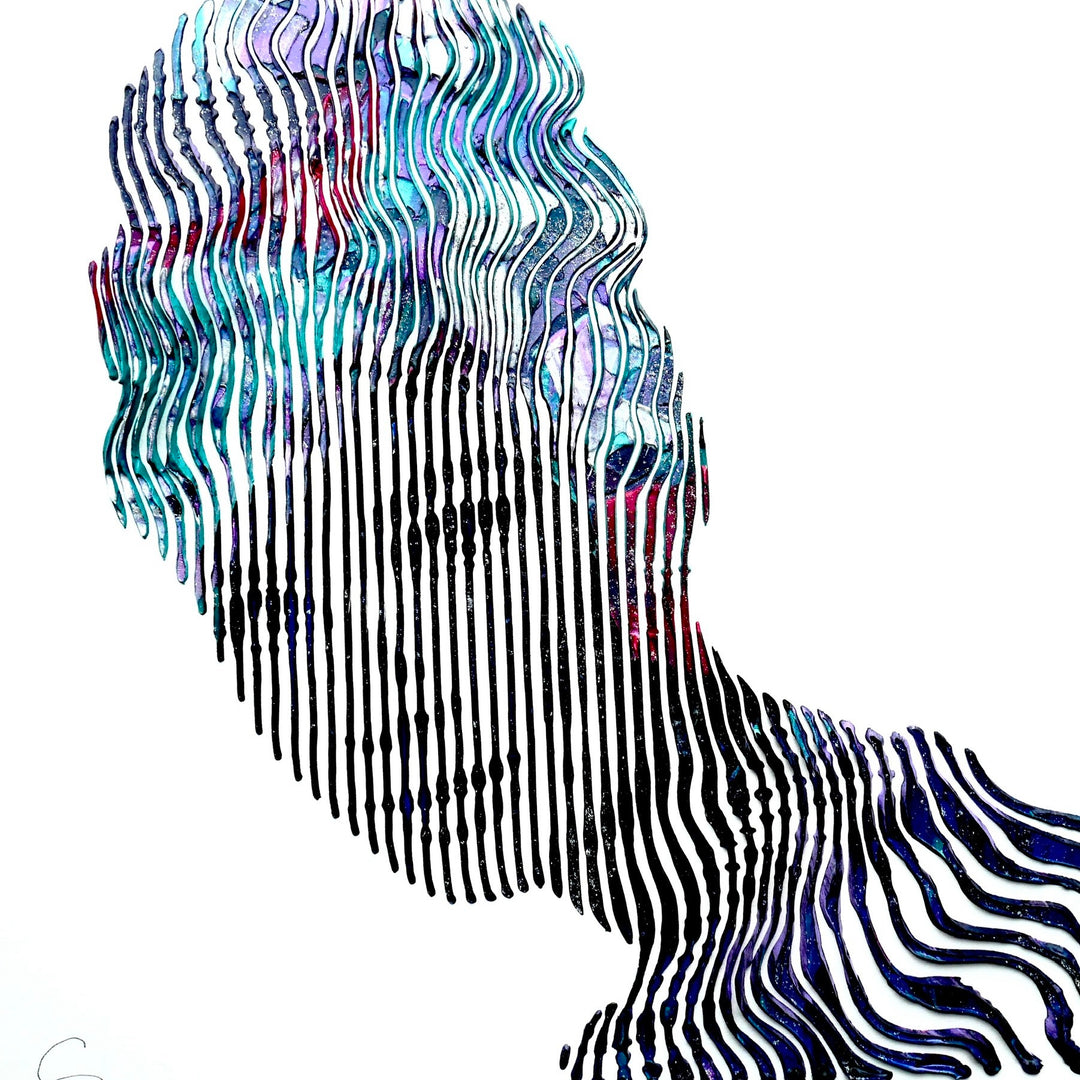 Audrey Hepburn famous Hollywood actress figure portrait painting line work vertical illusion 20 x 20 by Virginie Schroeder