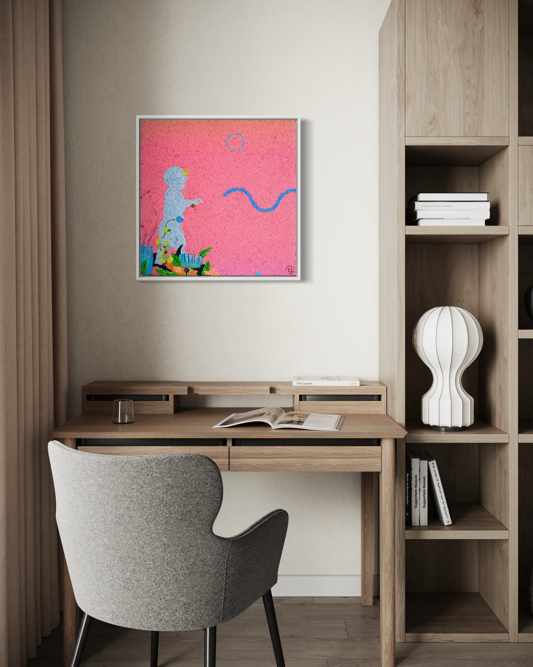 20"x20" abstract piece using crushed volcanic rock and acrylic paint with a child&