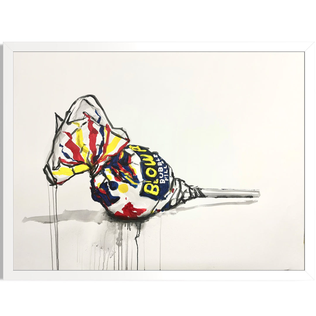 retro candy drawing illustration doodle red white blue yellow lollipop black ink dripping on white paper charcoal framed in white