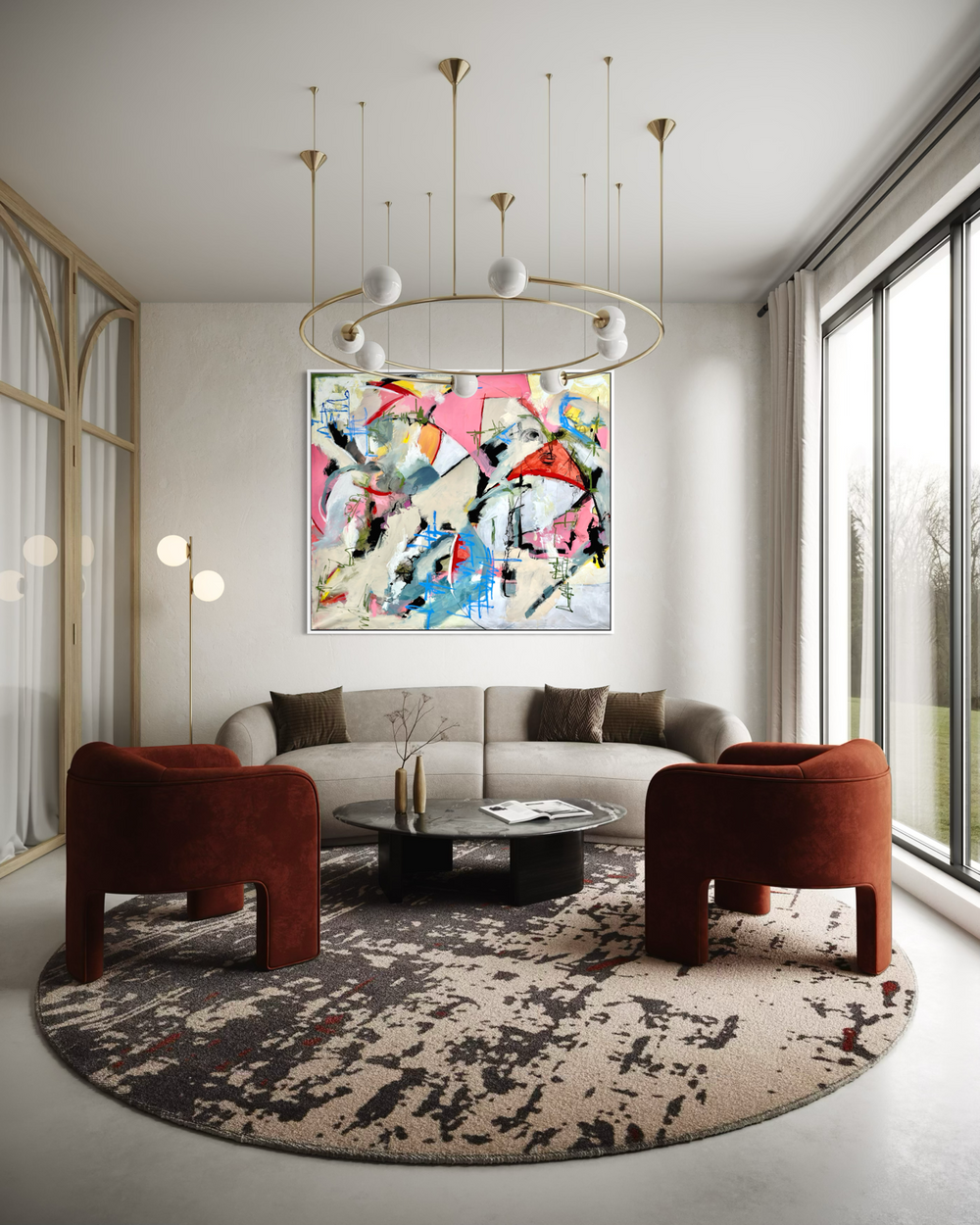Carousel by Donna Isham - Artwork Shown Installed in Modern Living Room - Morton Contemporary Gallery, Philadelphia