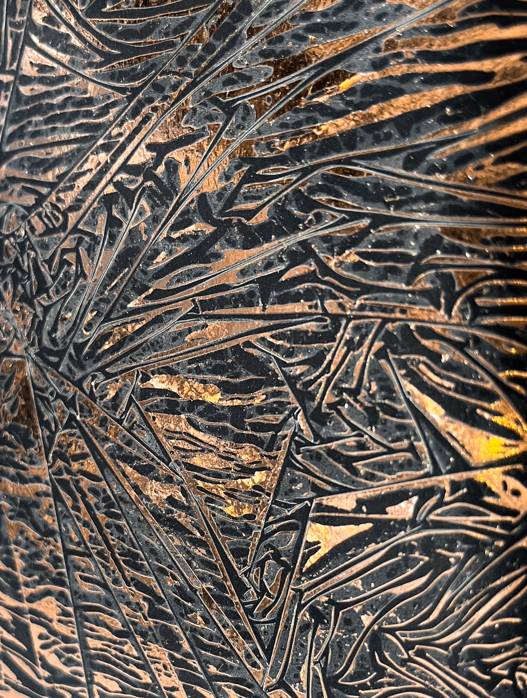 Copper Texture No. 102 by M. Clark, crackle textured copper foil on black background