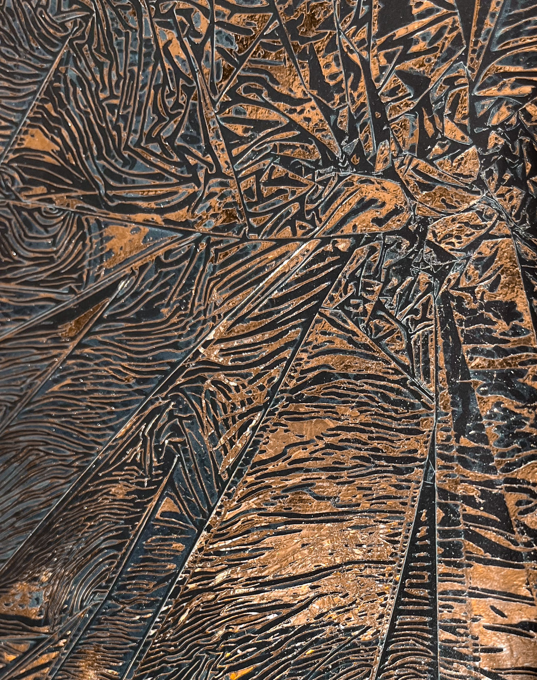 Copper Texture No. 102 by M. Clark, crackle textured copper foil on black background