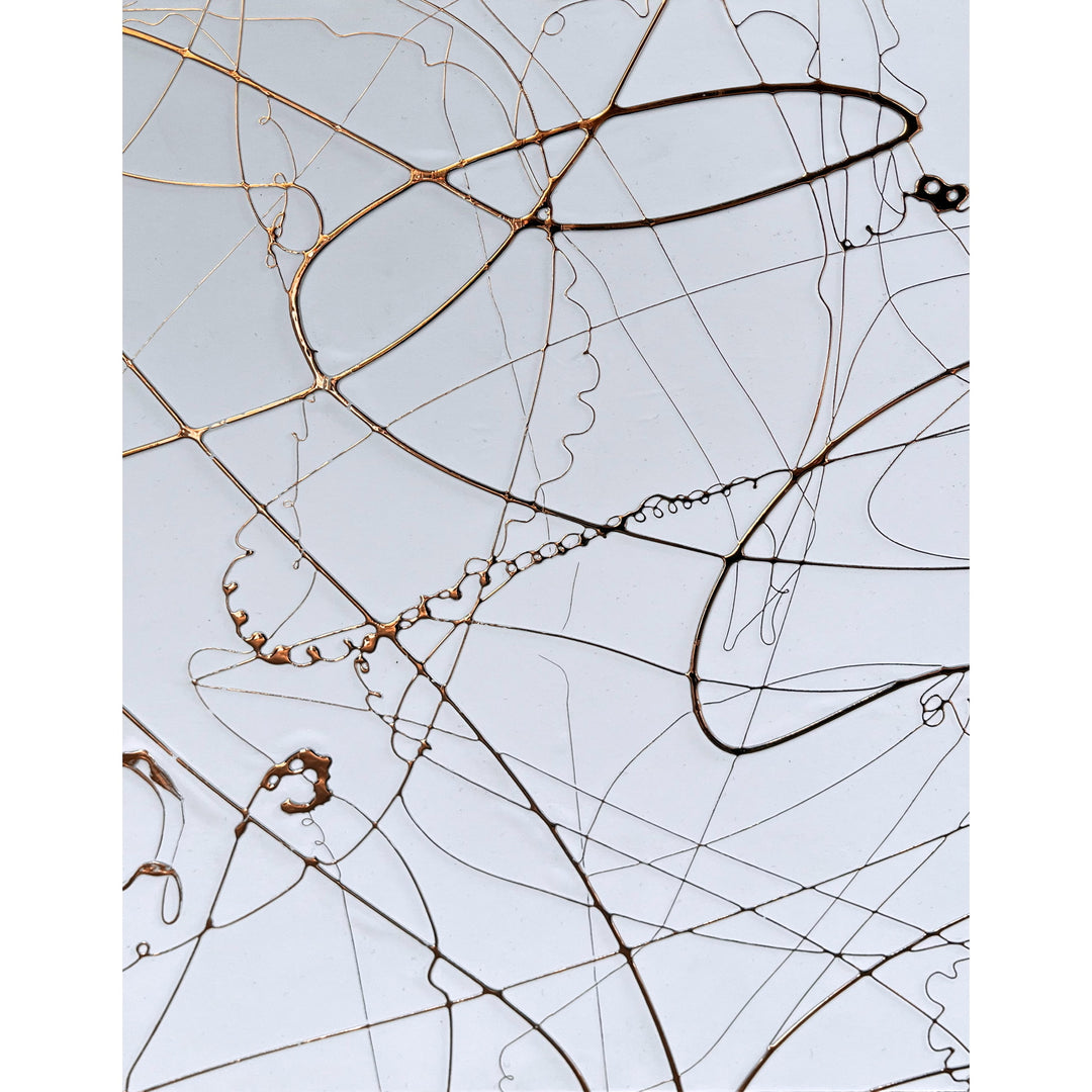 Copper Texture No. 92 by M. Clark, minimalist copper foil artwork on white background, textured and swirls