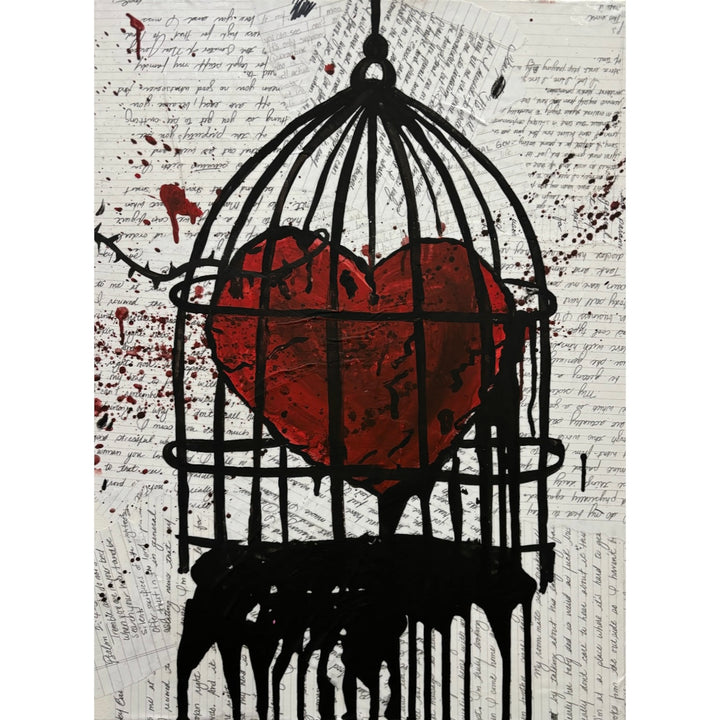 mixed media prison heart chain cage love letter 