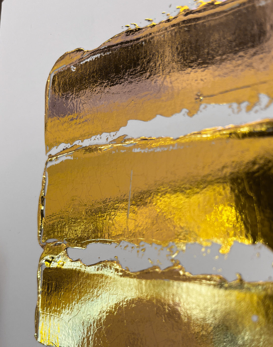 Golden Texture No. 375 by M. Clark, thick gold brush strokes on white background, gold foil artwork, abstract