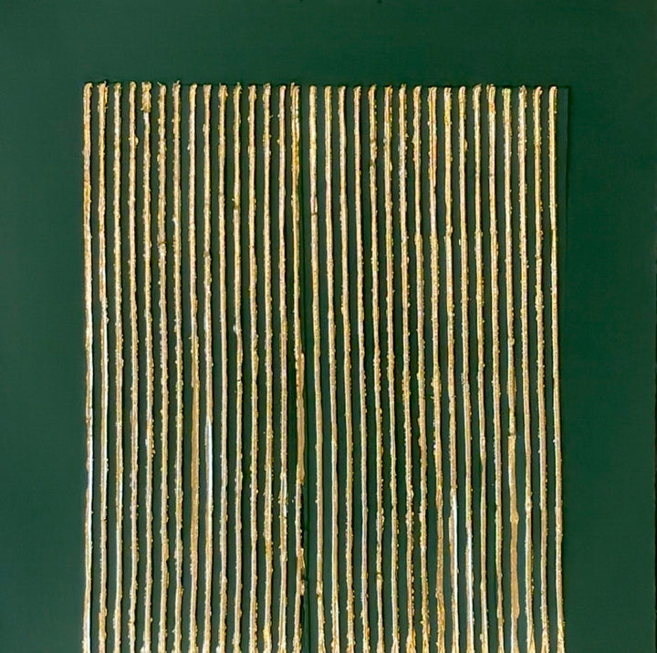 dark green hunter mate background with golden shiney lines vertical minimal abstract with joint compound textured
