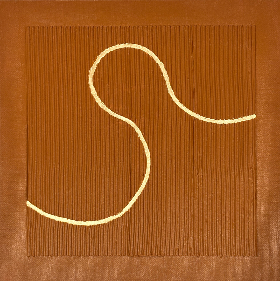 burnt orange striped background with minimal line organic in gold 
