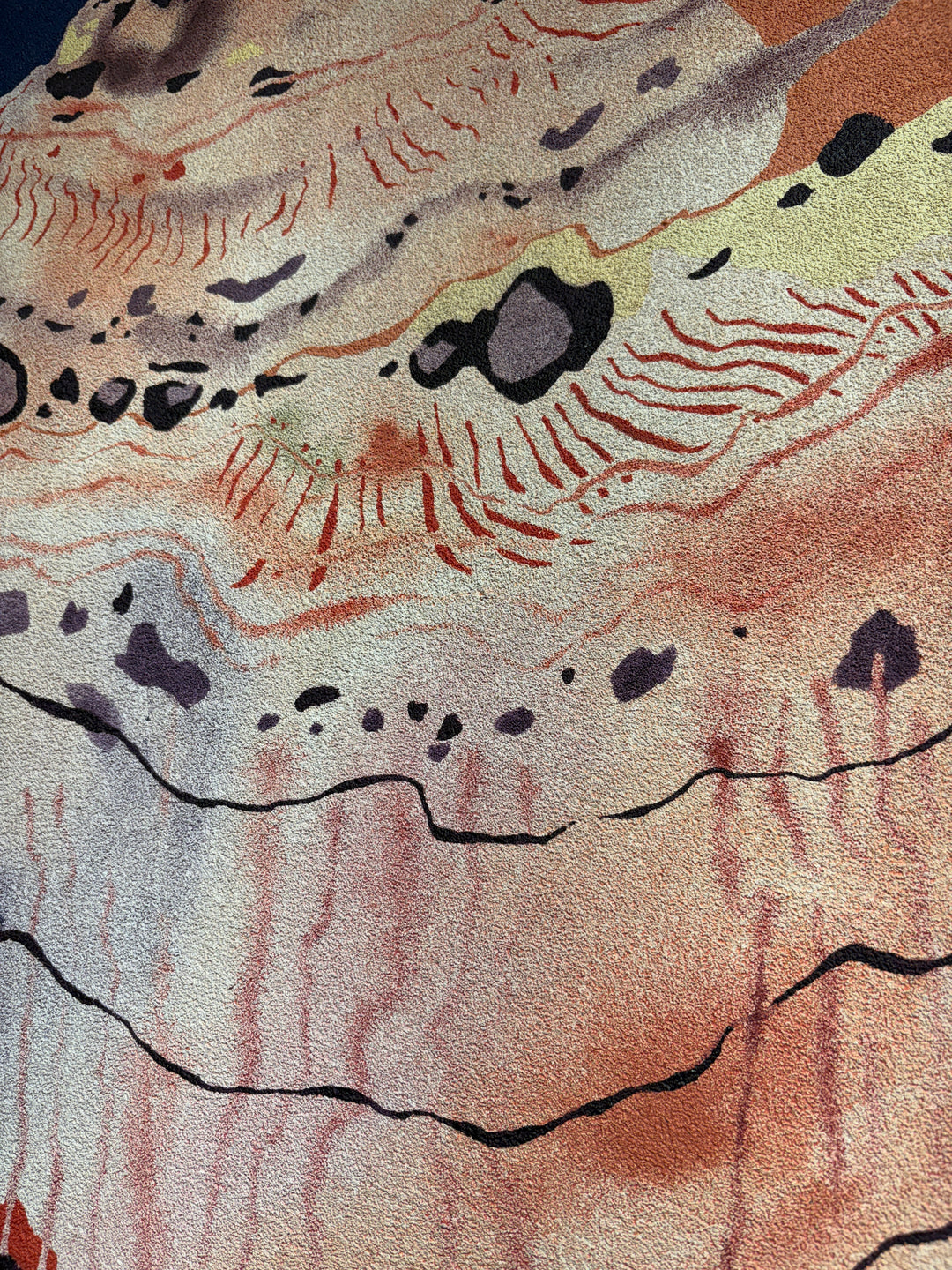 pumice primed canvas textured with rough rock surface in oil paint creating abstract paintings inspired by natural patterns in nature organic shapes gradient background opaque color blocking line work weight  sea shell in pink peach tones by local artist Erin Touey