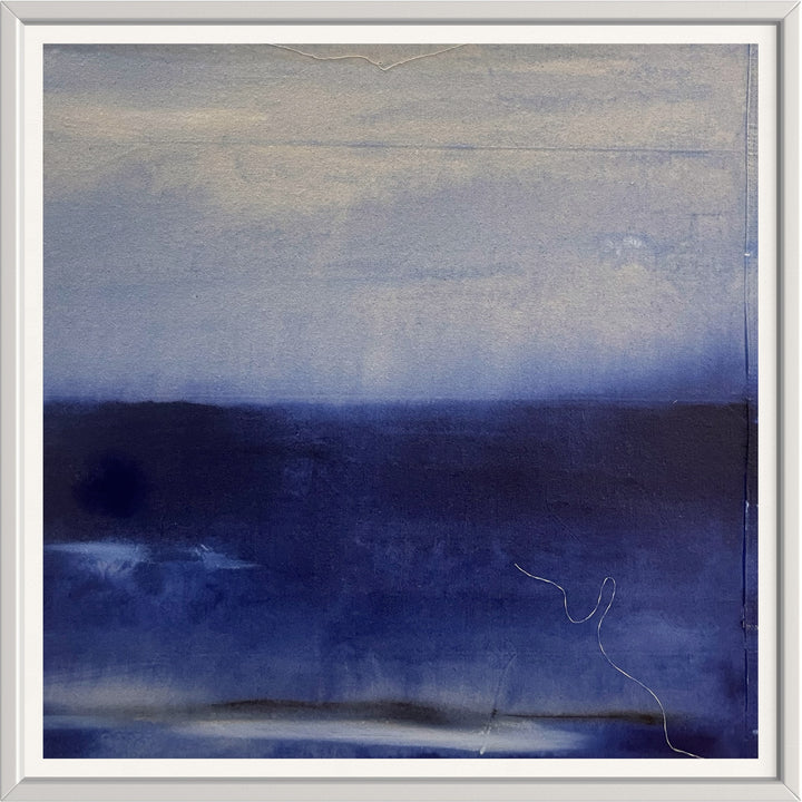 dark blue ocean horizon skyline blended gradient with raw fabric pieces fraying