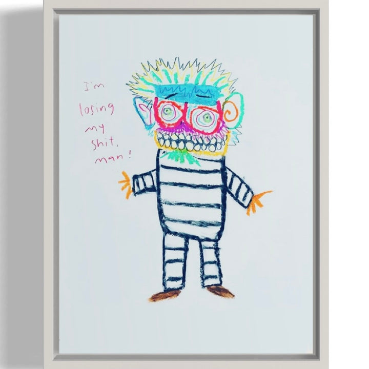 doodle drawing of inmate cartoon expressionist rainbow colors satire