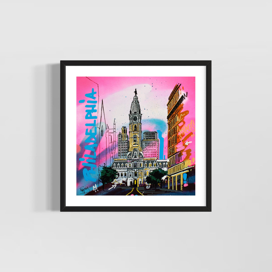 Philadelphia building urban graphic landscape graffiti marker style City hall center downtown