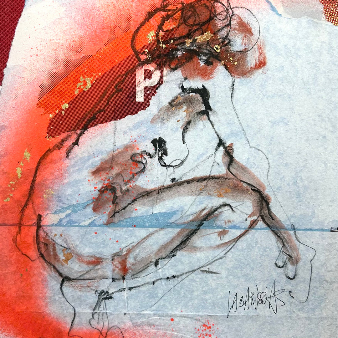 Figurative, Femme, Female Form, Feminine, Gold, Red, Female Nude