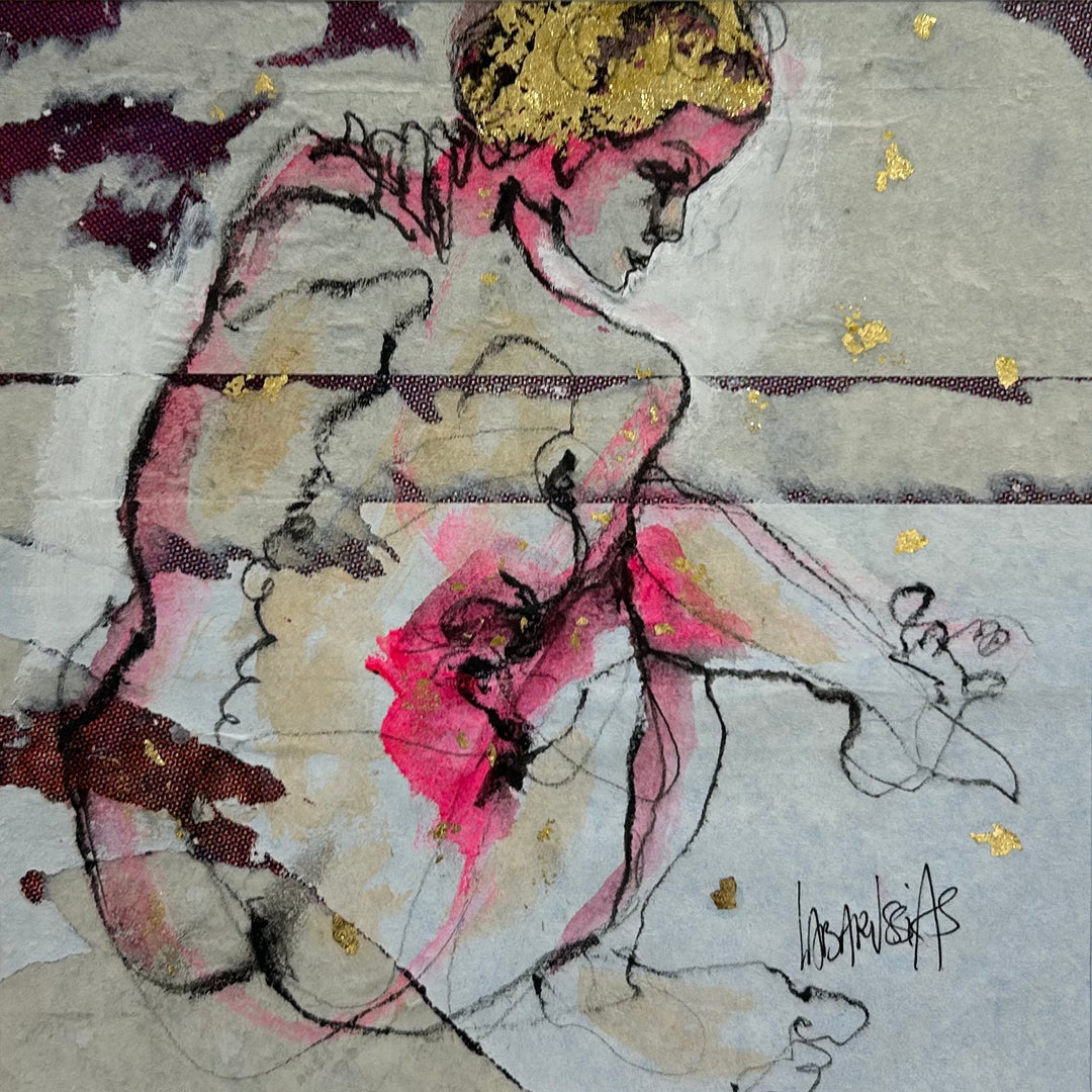 Figurative, Femme, Female Form, Feminine, Gold, Pink,