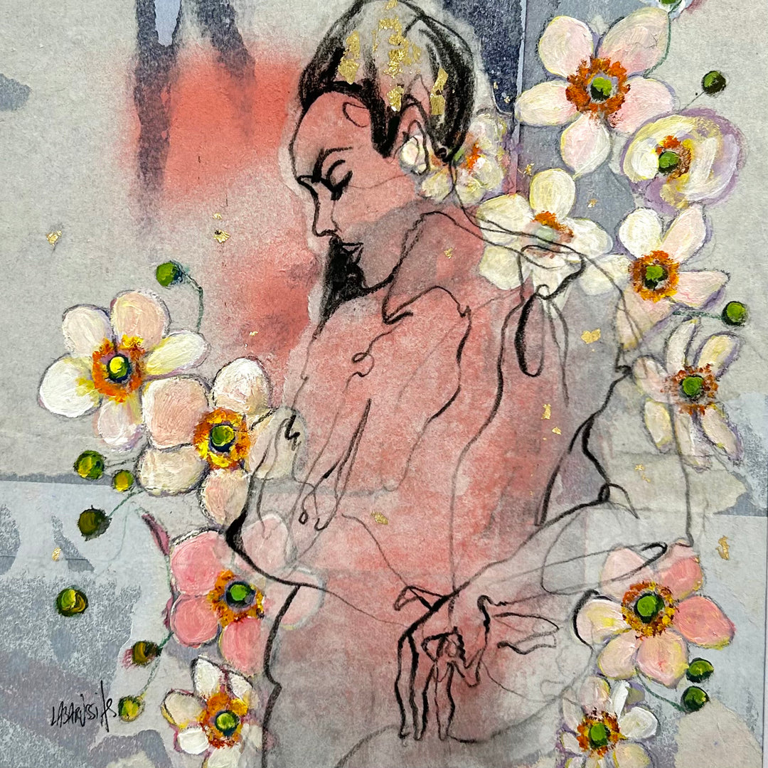 Figurative, Femme, Female Form, Feminine, Gold, Floral, Dogwood, Pink