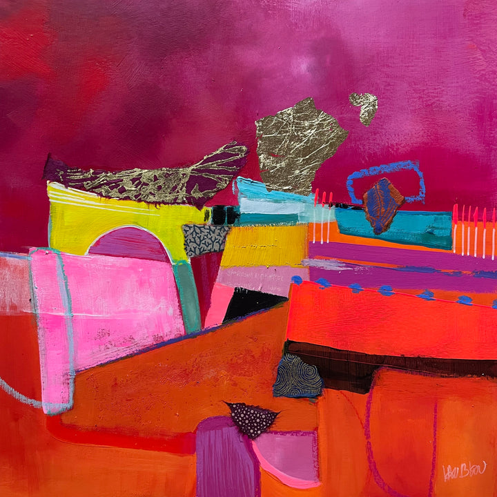 Mixed media, Pink, Abstract, Collage, Orange, Red