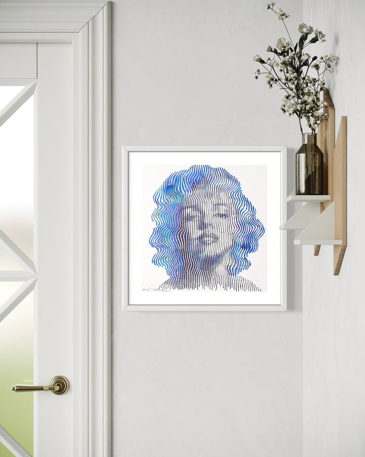 Marilyn Monroe hollywood actress female portrait optical line work figurative in acrylic and oil
