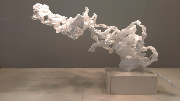 white arching shaped organic and fluid fragile fabric over pole