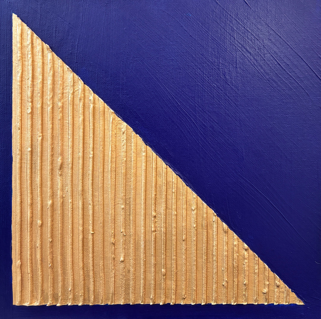 golden striped right triangle joint compound texture on blue background minimal geometric abstract 