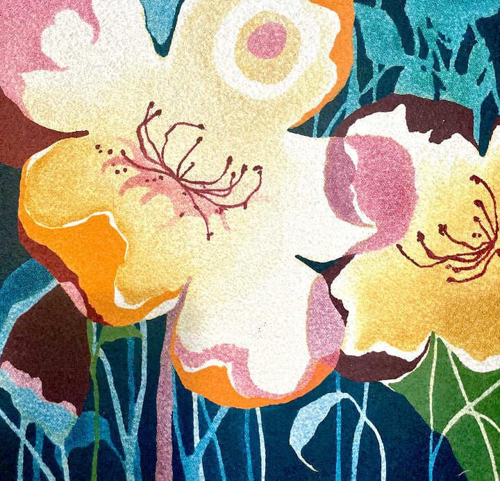 Blue,Pink, Floral, Surrealist, Surrealism, Textured