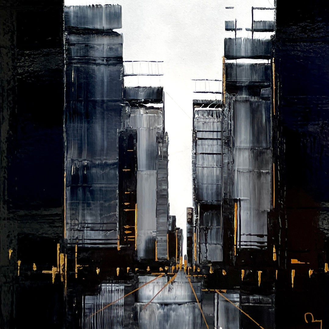 city scape gold and grey black lacquer 