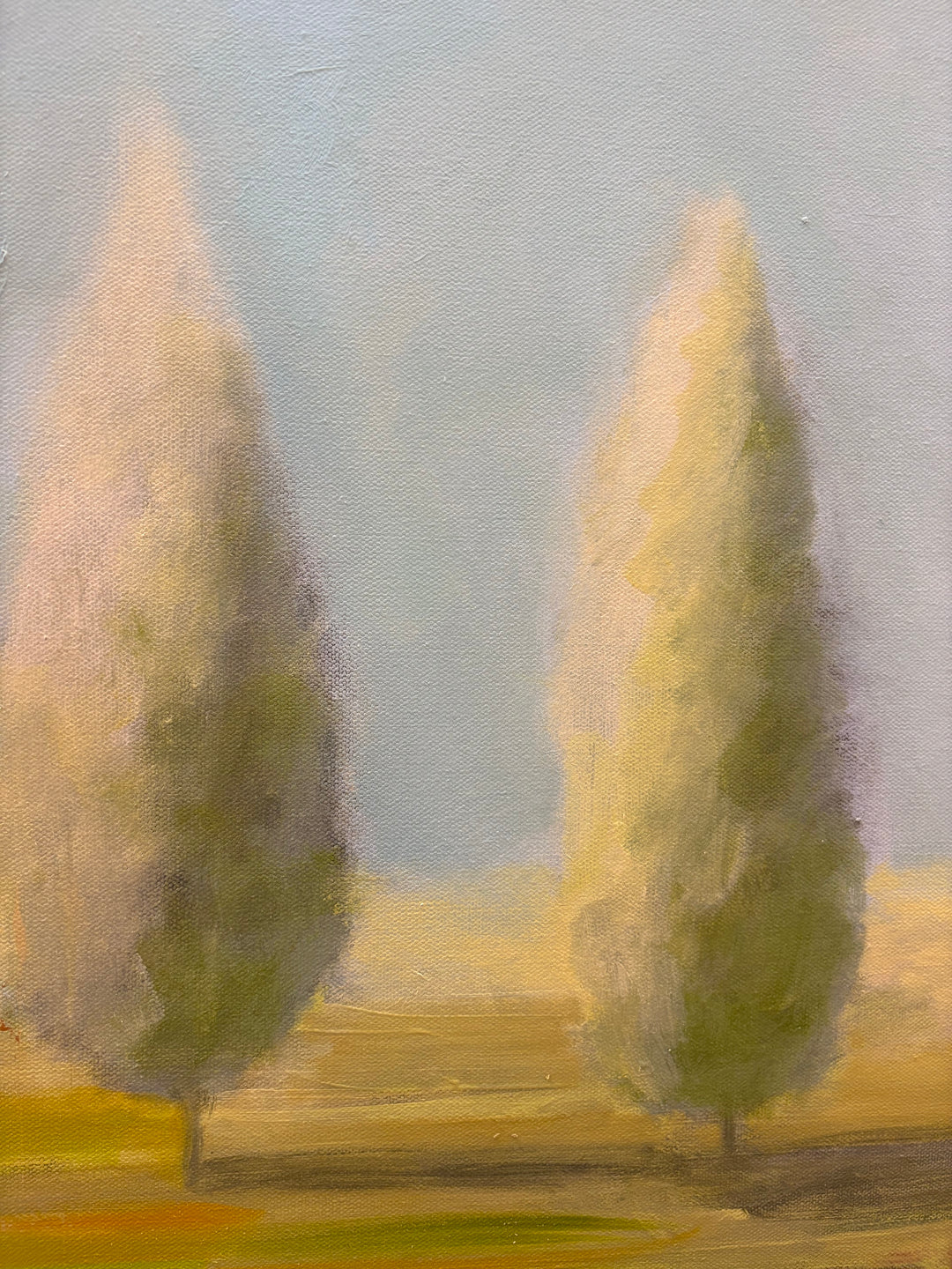 surreal soft landscape of trees and pastel sky with clouds horizontal painting