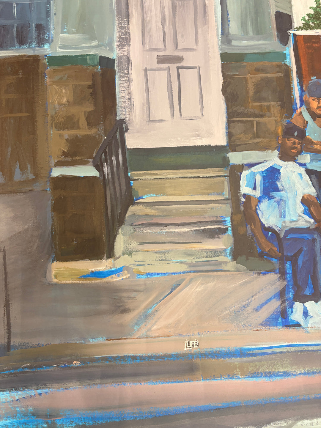 friends chilling hanging out on front porch stoop photo series in acrylic by keith andrews figurative portrait expressionism