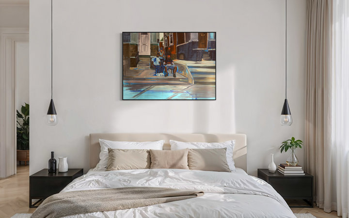 friends chilling hanging out on front porch stoop photo series in acrylic by keith andrews figurative portrait expressionism