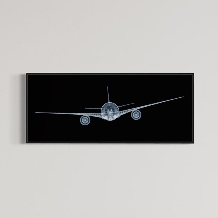 Framed Chromaluxe x-ray photograph by Nick Veasey of a mechanical jet on black background