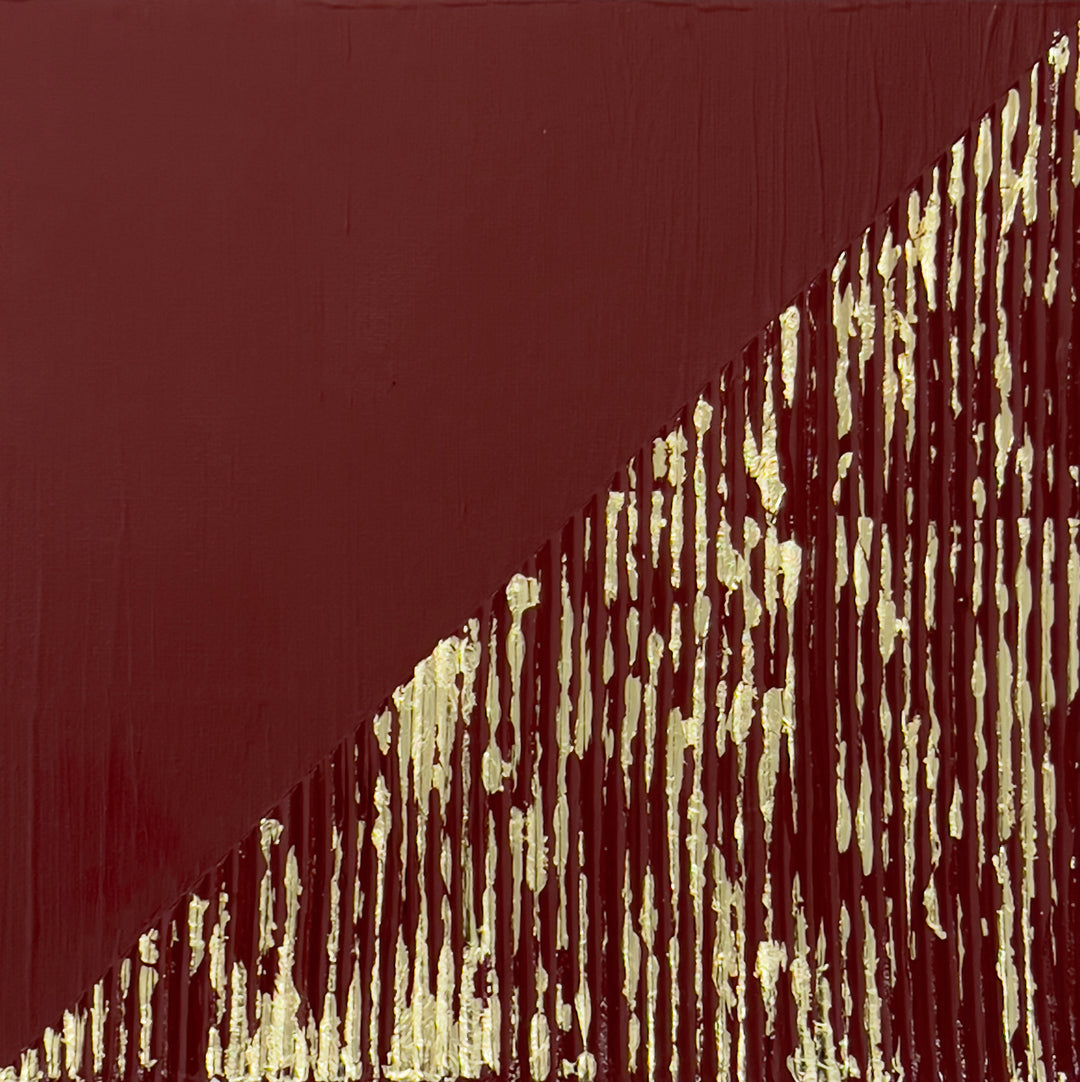 Two Tone, Hard Edge, Geometric, Textural, Maroon, Red, Gold, Metalic