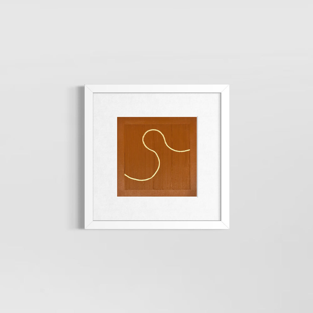 burnt orange striped background with minimal line organic in gold 
