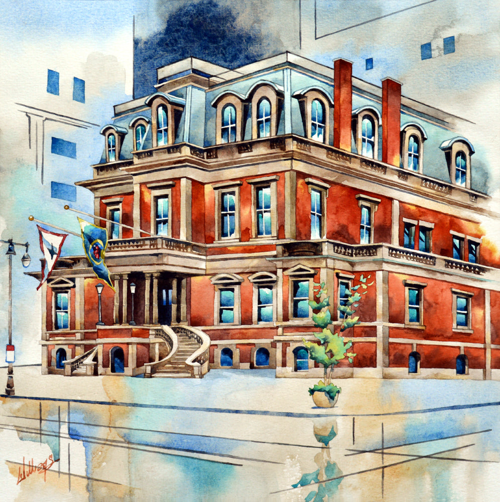 Philadelphia architecture urban cityscape watercolor painting on paper smooth gradient organic 