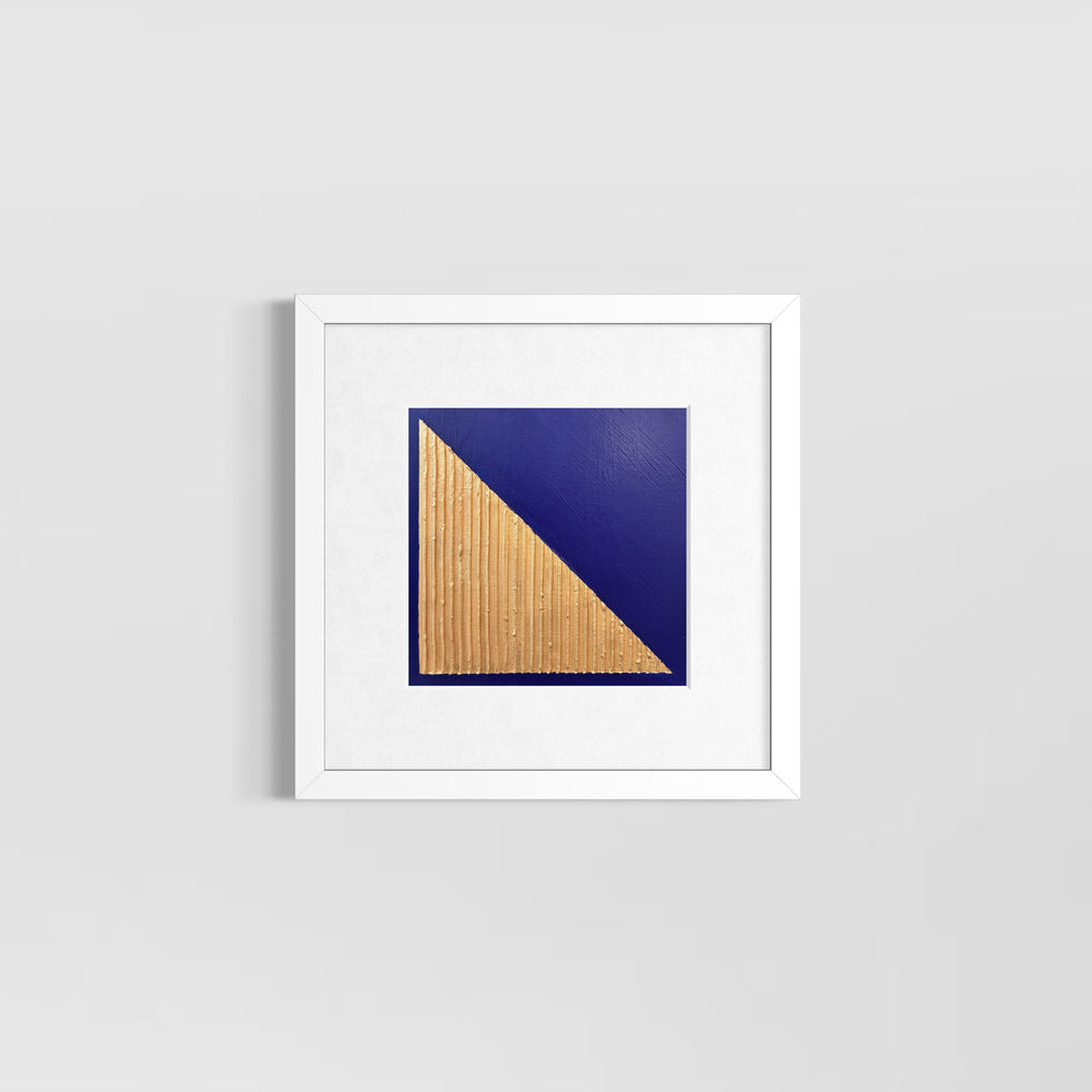golden striped right triangle joint compound texture on blue background minimal geometric abstract 