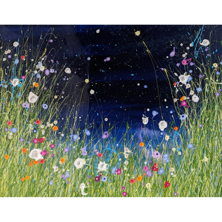 A Voice In The Night Garden 061422, artwork by Eric Heitmann. Oil, acrylic, and resin on canvas. 49 by 60.5 inches.