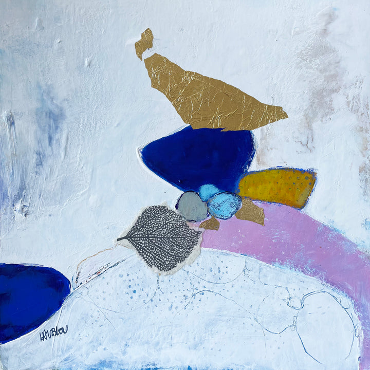 Lau Blou 10" x 10" Vacances à Ploumenach white abstract painting