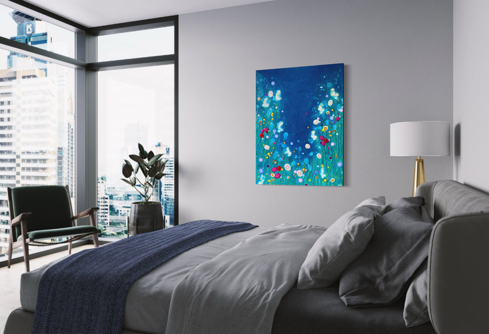 Every Kind of Precious 73121, artwork by Eric Heitmann, displayed in a home. Oil, acrylic, and resin on canvas. 48 by 36 inches.