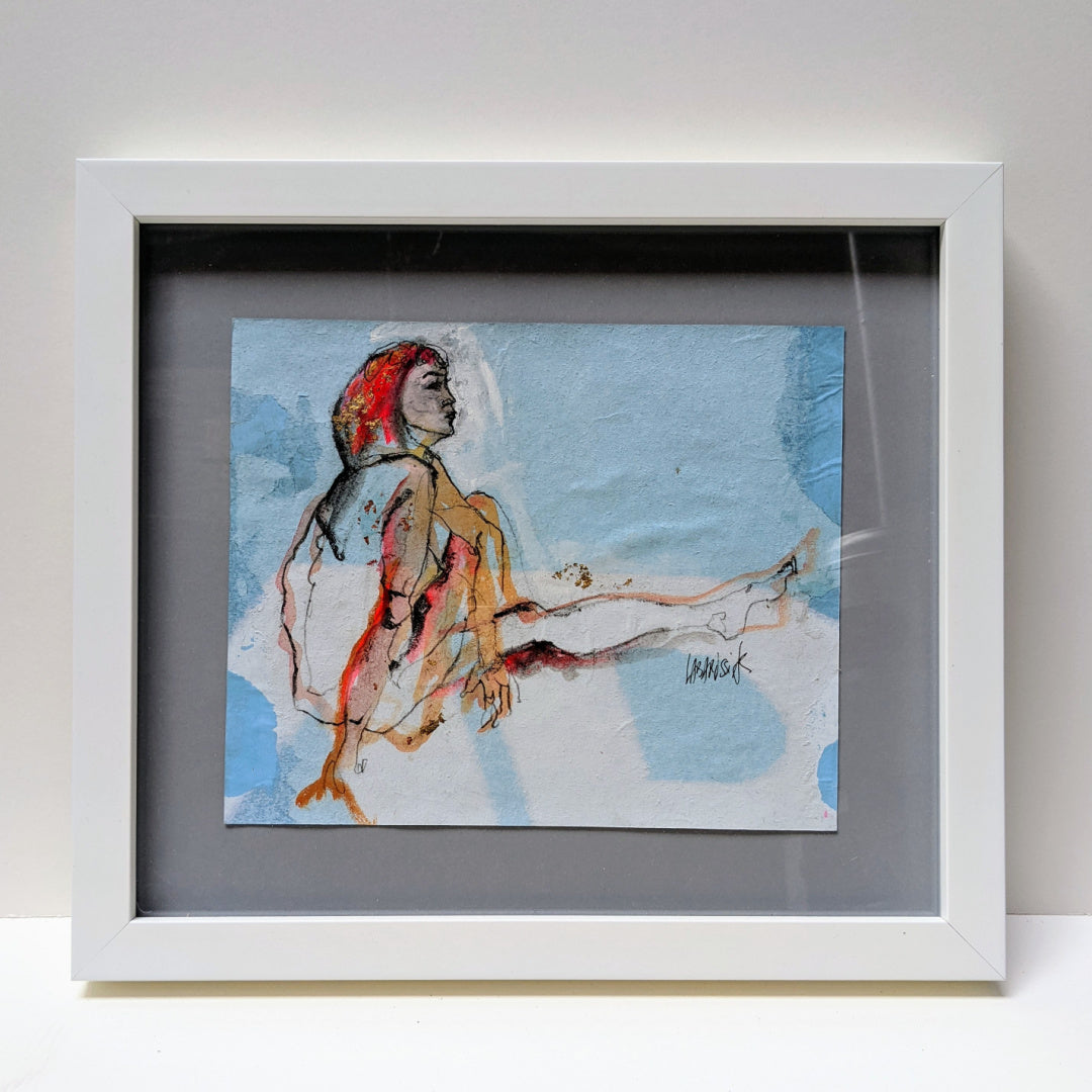 Esquisse I, artwork by Corinne Labarussias. Charcoal, watercolor, & gold leaf on recycled paper. 16.75 by 18 inches.