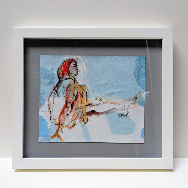 Esquisse I, artwork by Corinne Labarussias. Charcoal, watercolor, &amp; gold leaf on recycled paper. 16.75 by 18 inches.