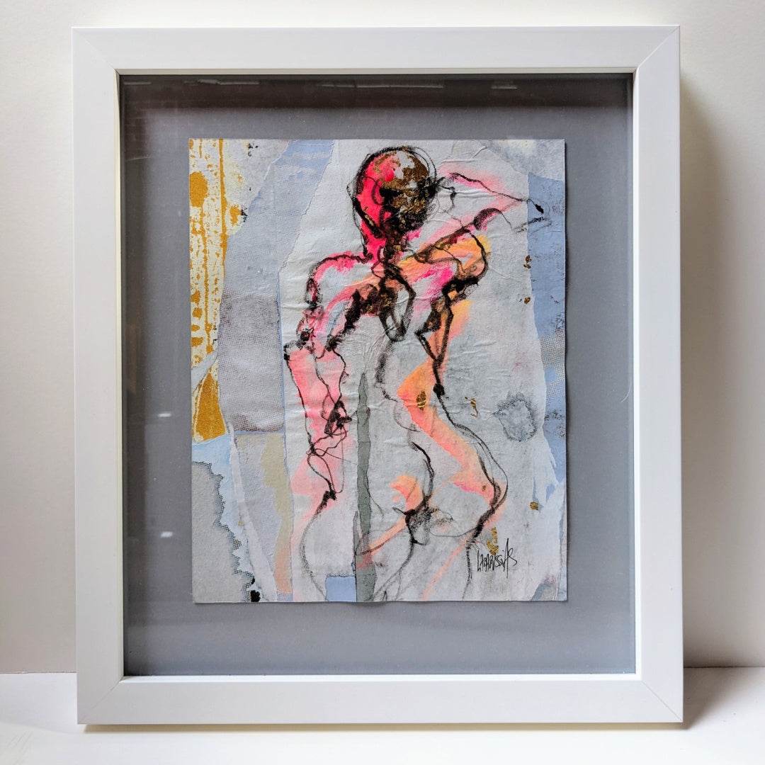 Esquisse IV, artwork by Corinne Labarussias. Charcoal, watercolor, & gold leaf on recycled paper. 18.25 by 16 inches.