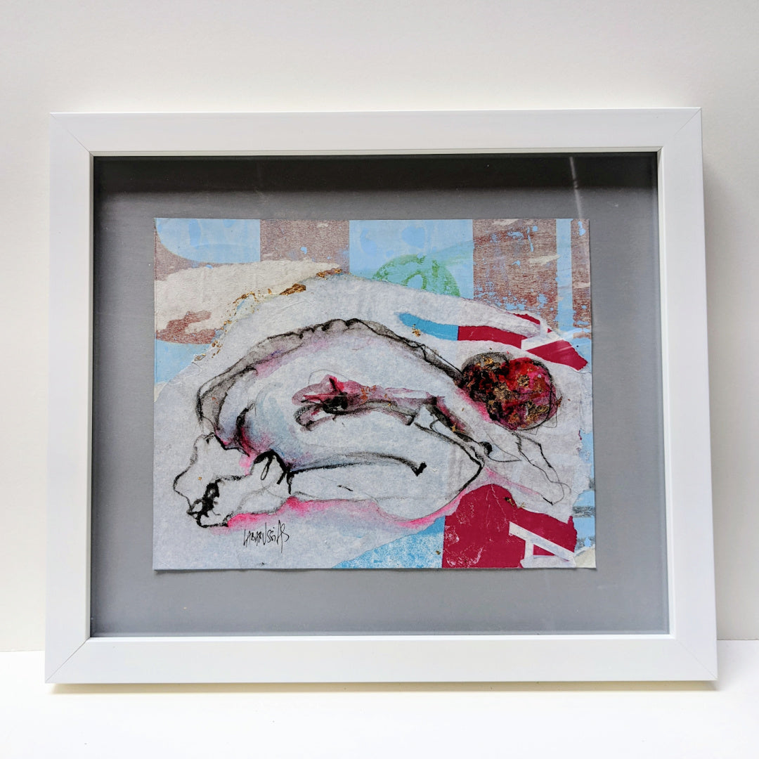 Esquisse V, artwork by Corinne Labarussias. Charcoal, watercolor, & gold leaf on recycled paper. 15.5 by 18 inches.