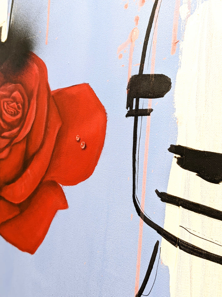 detail of Flower Shop, painting by Jan-Hein Arens. Acrylics, ink, and varnish on canvas. 39.4 by 39.4 inches.