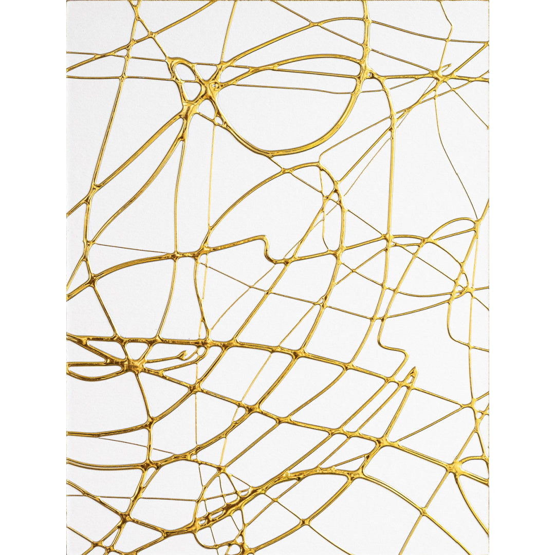 M. Clark "Golden Texture No. 345". Gold foil on illustration board mounted to 10.5"x8"x0.5" sintra panel. Abstract gold and white textural painting.