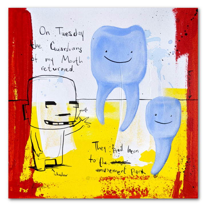 Guardians, art by Jan-Hein Arens. Acrylic and ink on paper. 14 by 14 inches.