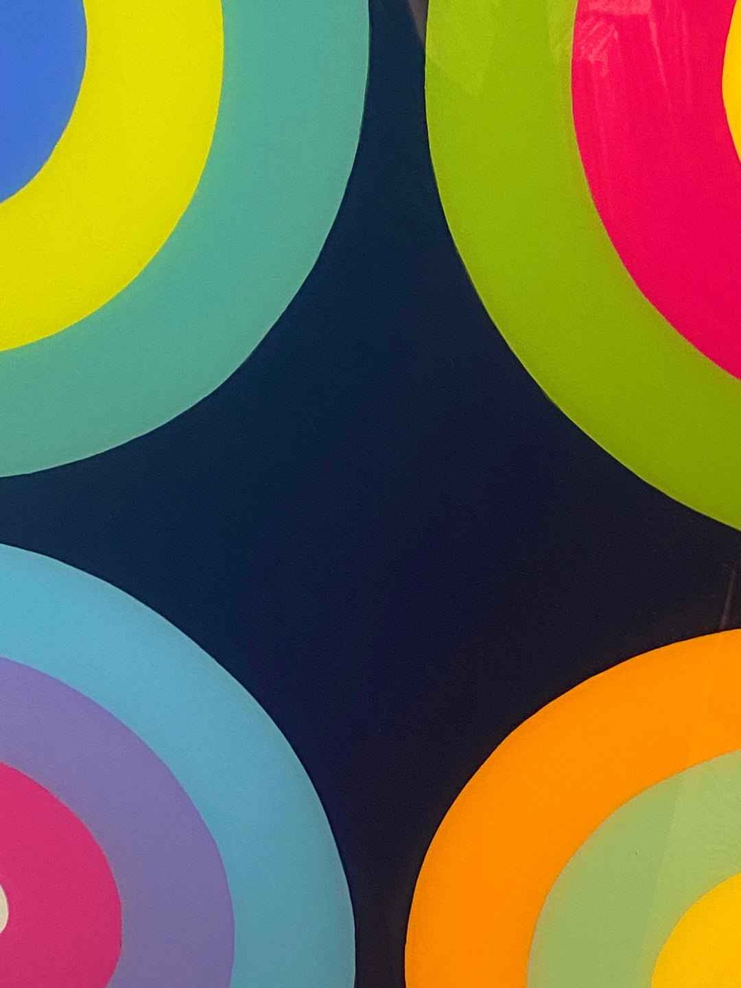 detail of Obsessive Tendencies on Blue, artwork by Stephanie Henderson. Acrylic and resin on wood panel. 48 by 48 inches.