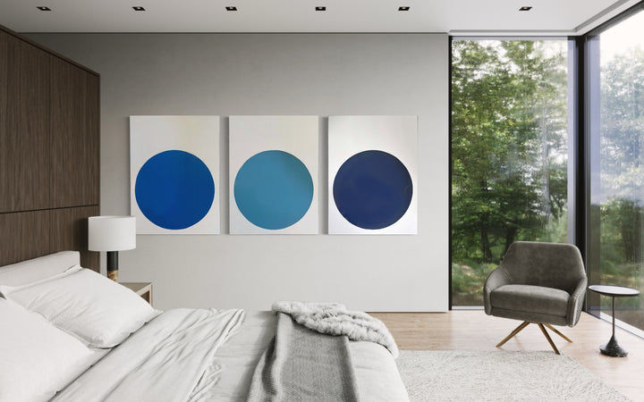 “Pool of Midnight Blue,” artwork by Stephanie Henderson, displayed in a home. Acrylic and resin on wood panel. 36 by 48 inches. 
