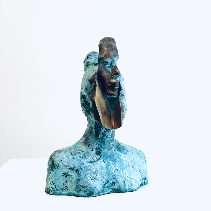 Shifted II, sculpture by Michal Cimala. Bronze. 6 by 4 by 2.25 inches.